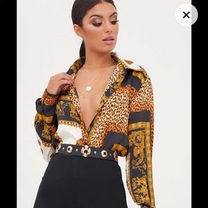 Black Leopard Print Satin Oversized Shirt